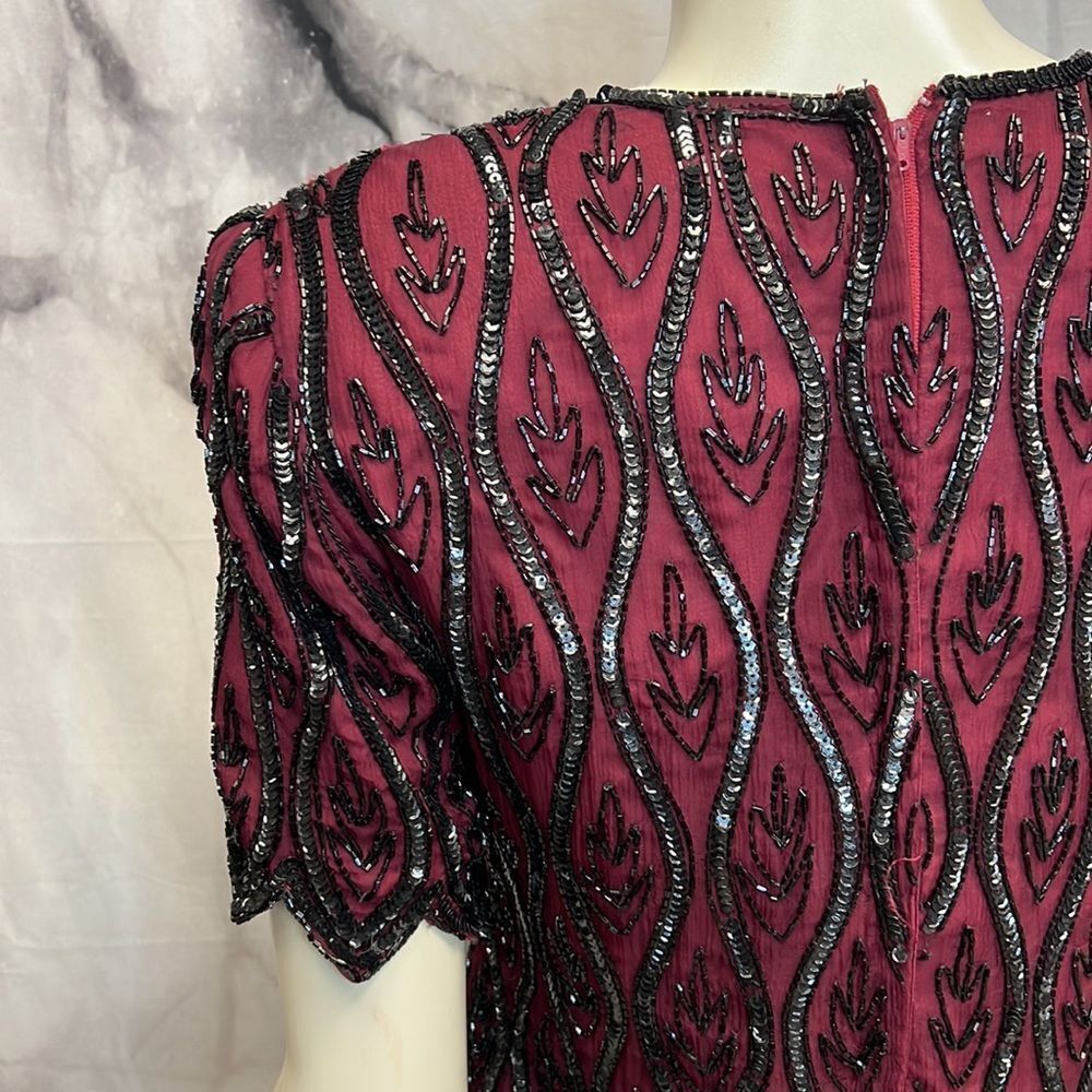 *Maroon and black beaded sequence evening top brand stenay - Picture 7 of 10